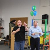 Affiliate Board President Bruce Hilty thanks all those present for their help in not only moving out of our former location of our former building at 123 E. Wayne. but for all the help received in the entire renovation project.